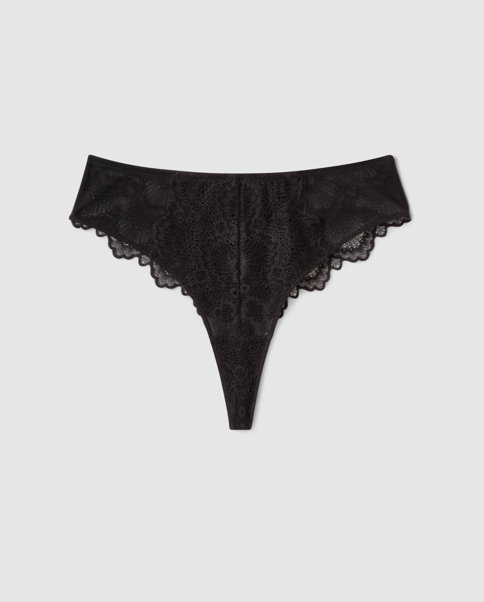 An mesh and lace highwaist high cut panty in black.