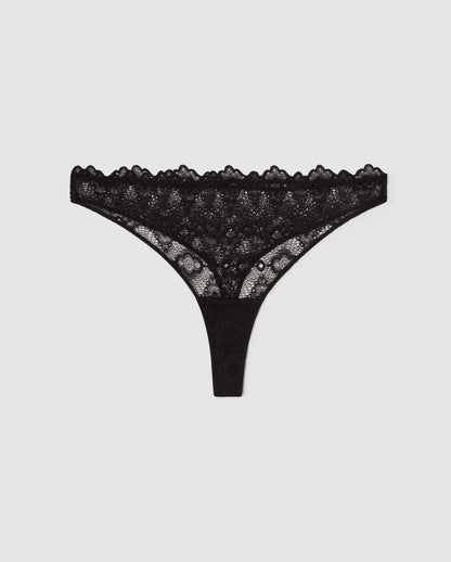 An Lace mid rise high cut design in a black color. 