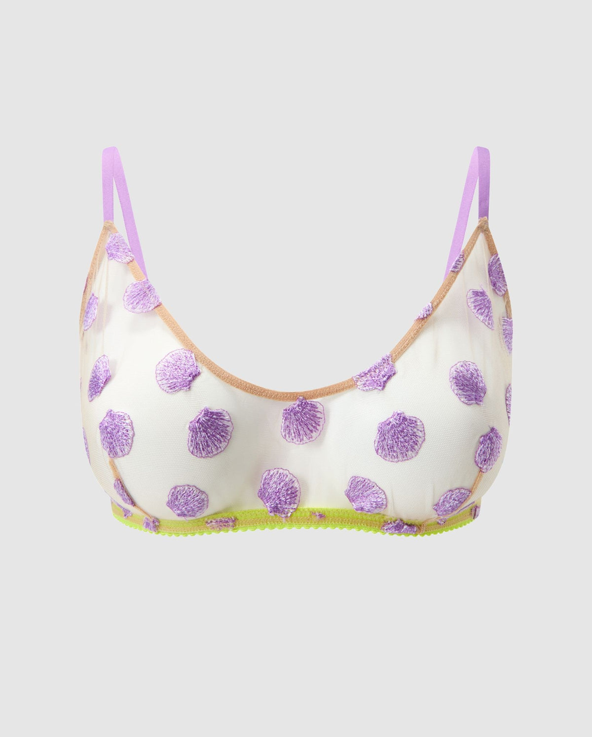 An mesh scoop bralette in a fun shell design.