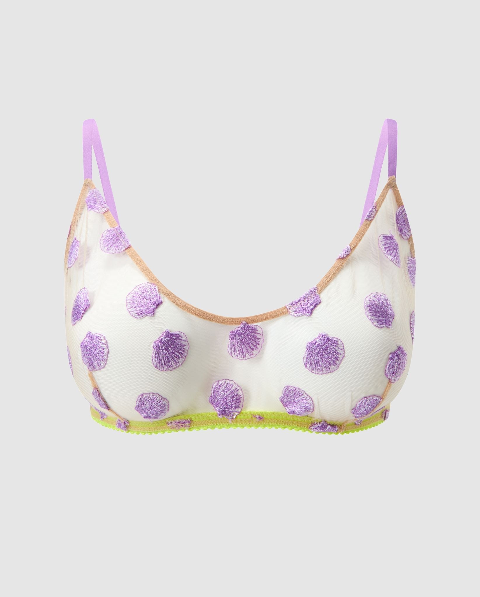 An mesh scoop bralette in a fun shell design.