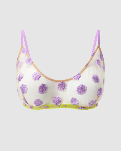 An mesh scoop bralette in a fun shell design.
