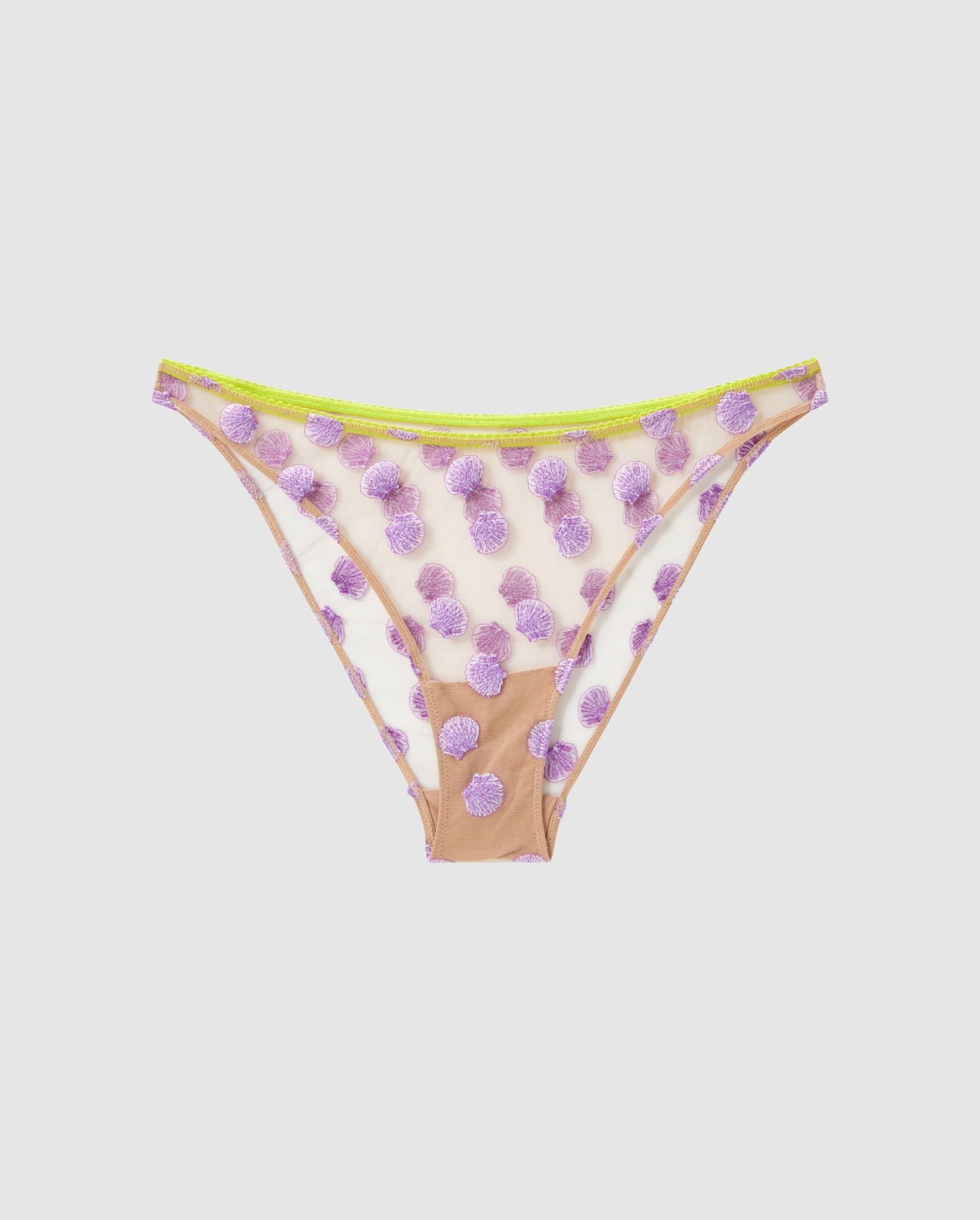 An mesh bikini briefs in a fun shell design.