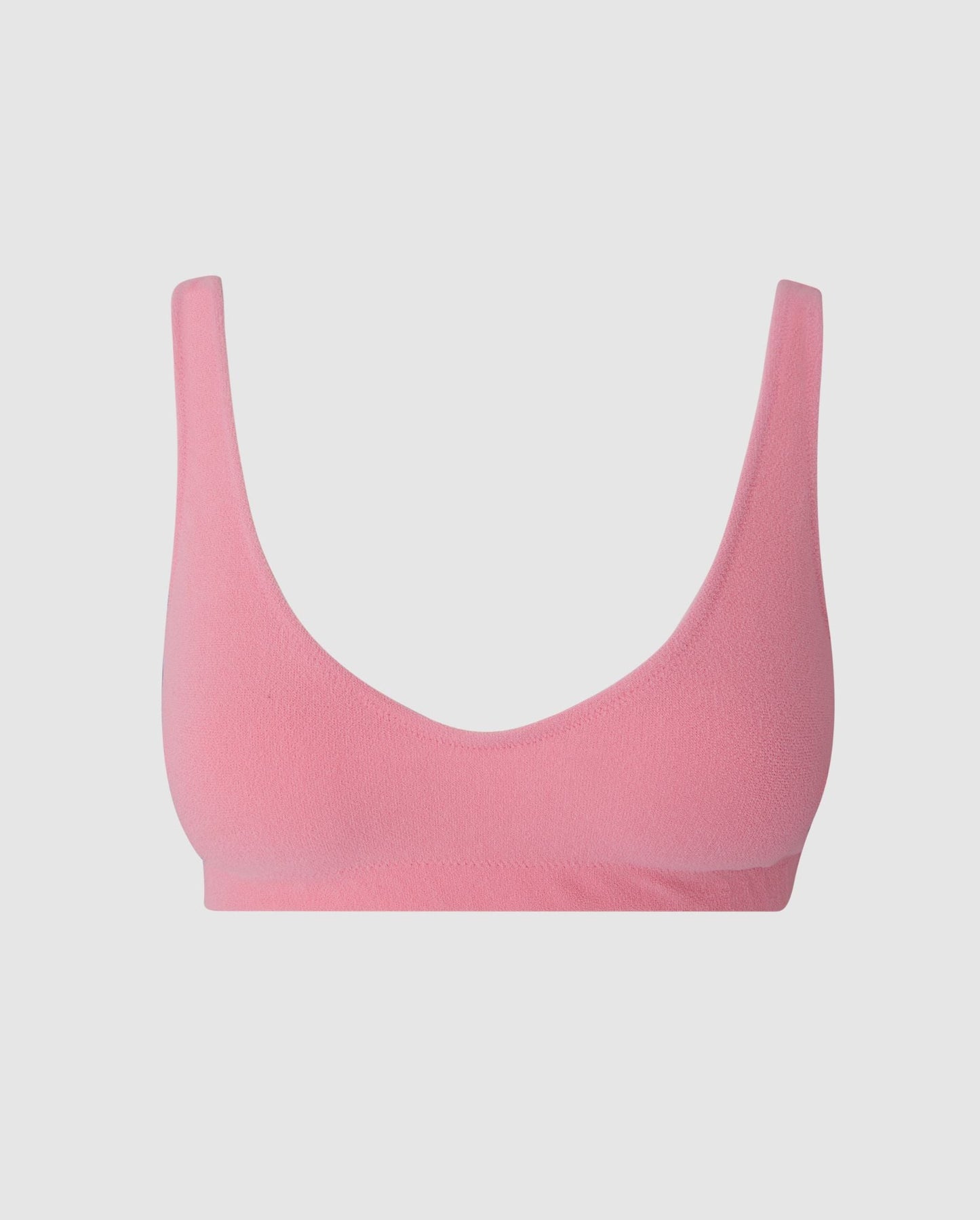 An scoop bikini top in candy pink.