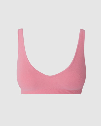 An scoop bikini top in candy pink.