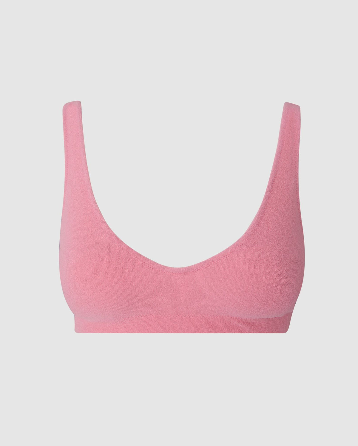 An scoop bikini top in candy pink.