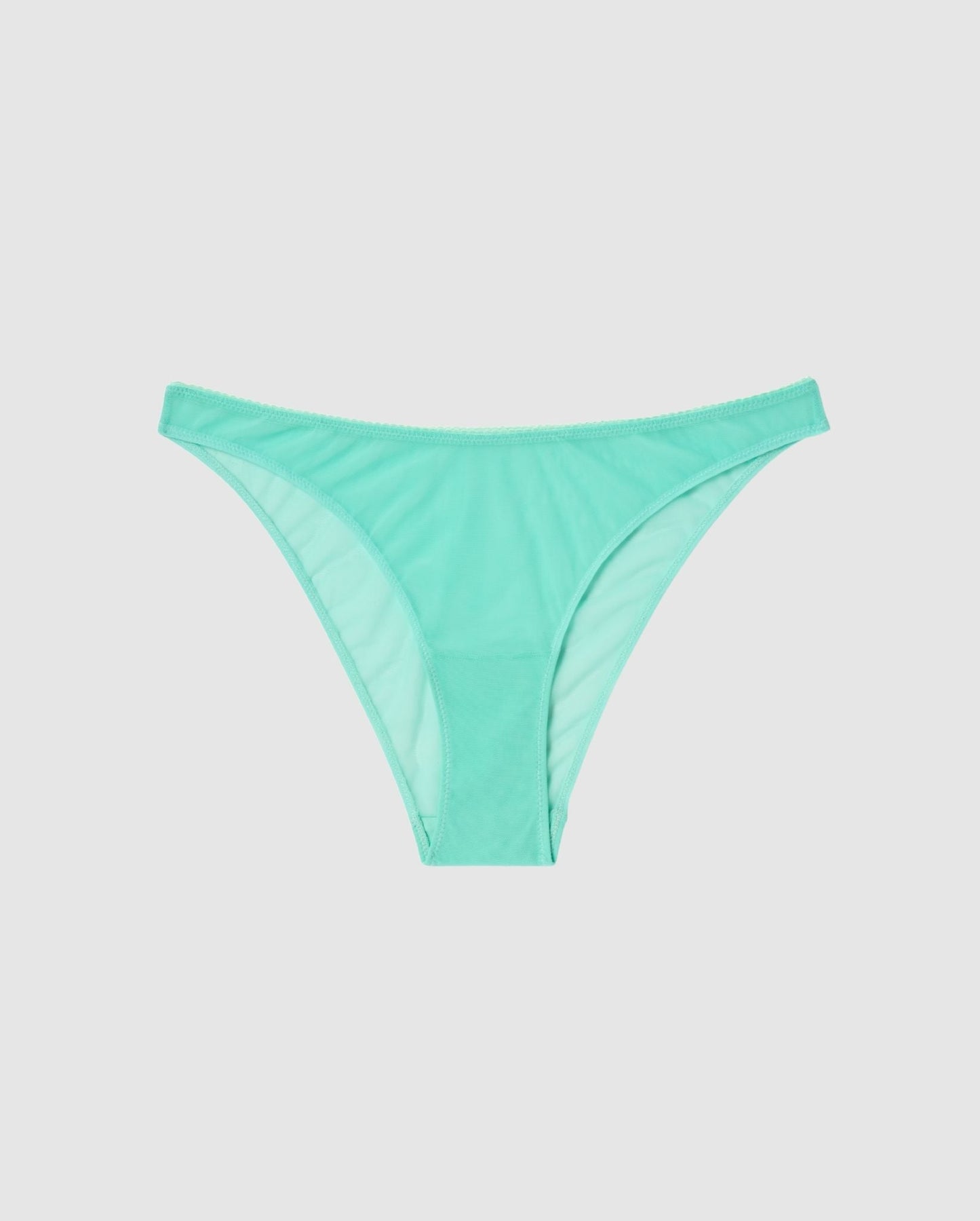 An mesh bikini brief in turquoise.