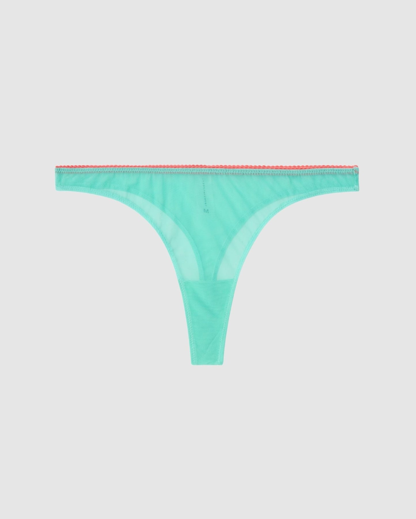An high cut mid rise mesh panty in turquoise.