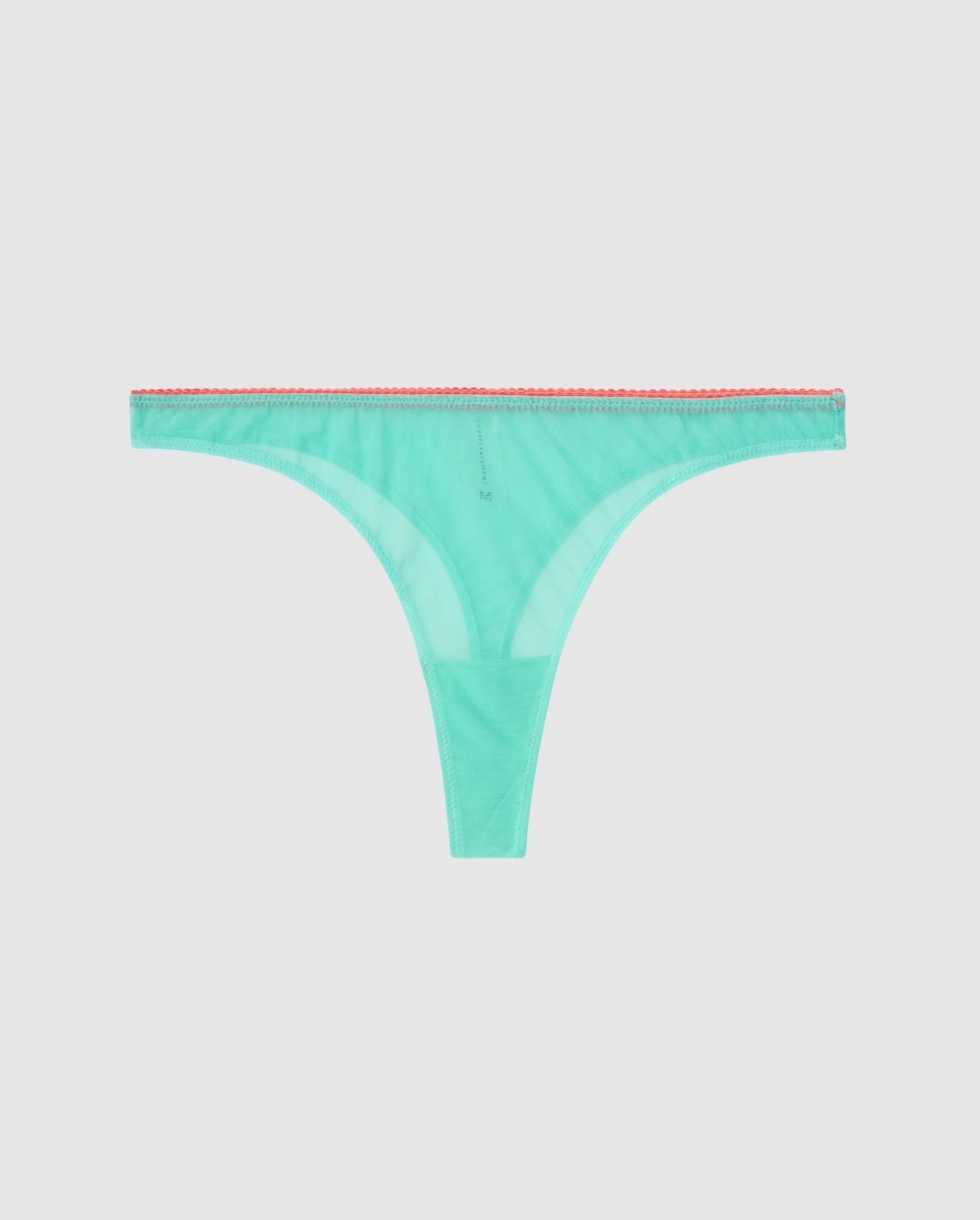 An high cut mid rise mesh panty in turquoise.