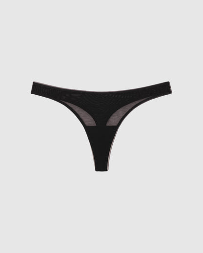 Mesh Dipped Thong Black