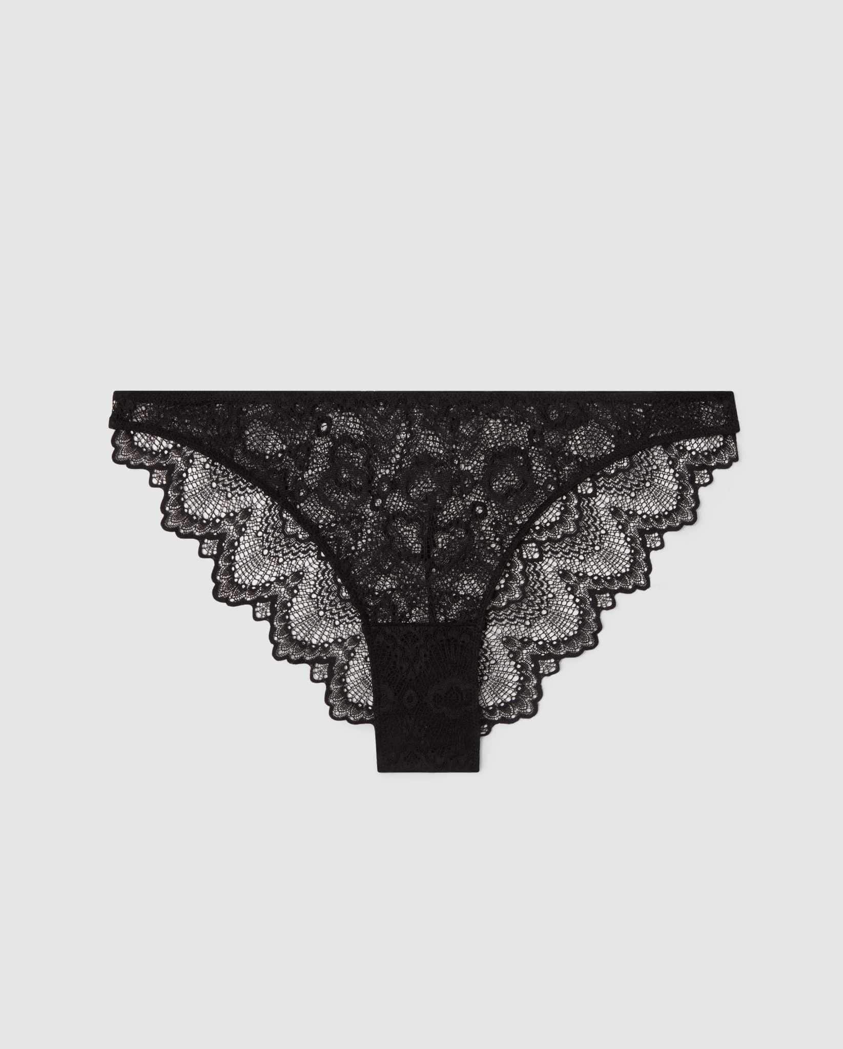 An lace bikini brief in black.
