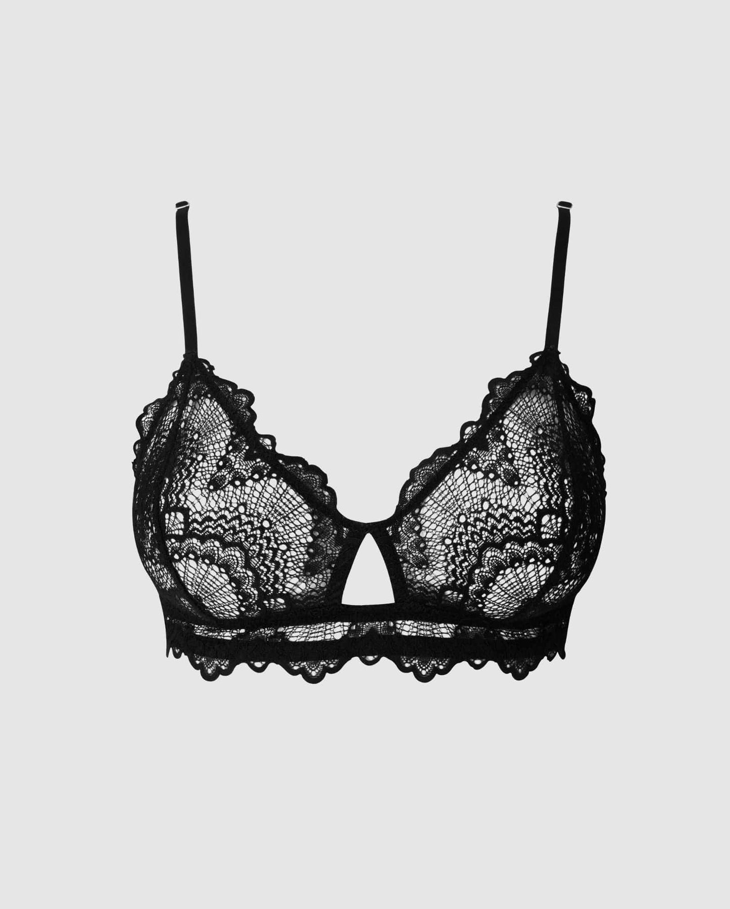 An lace bralette in black with an cut-out design.