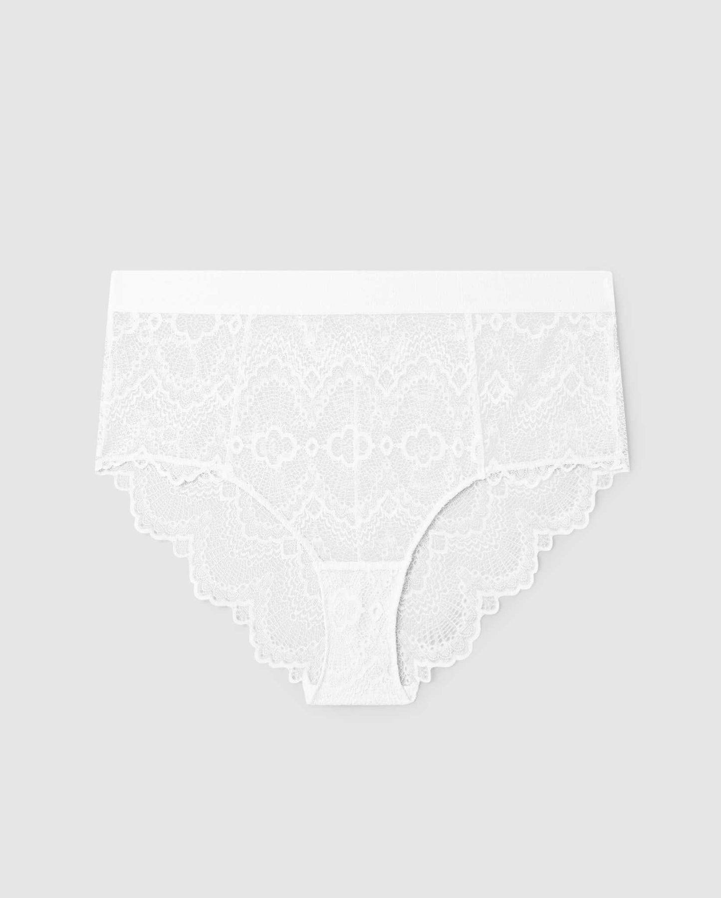An highwaist lace brief in white.