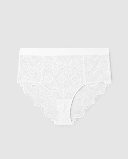An highwaist lace brief in white.