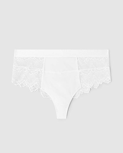 An highcut highwaist lace brief in white.