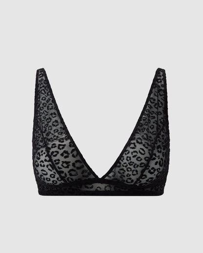 Mesh Plunge Bralette Black Leopard