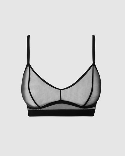 An wire-free mesh balconette in a black design.