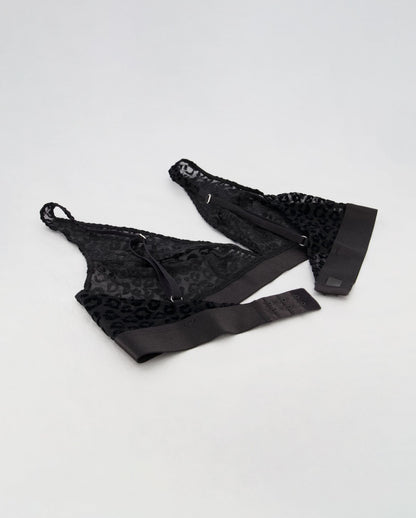 Mesh Plunge Bra Black Leopard
