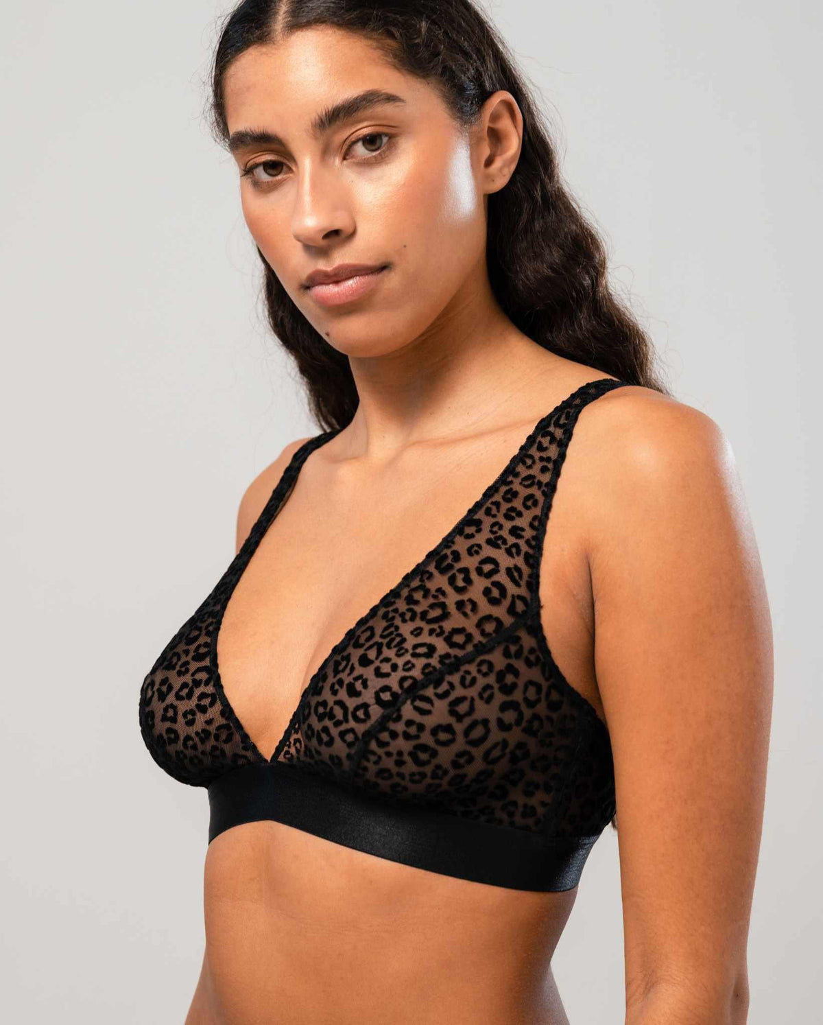 Mesh Plunge Bra Black Leopard