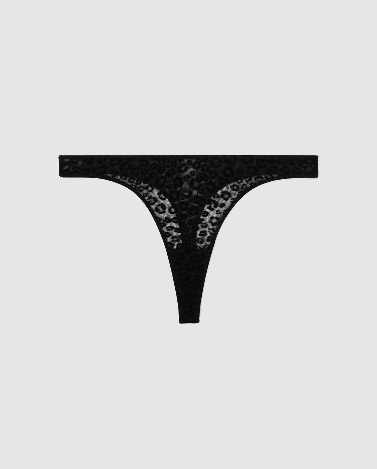An Mesh low rise design panty in a black leopard color. 