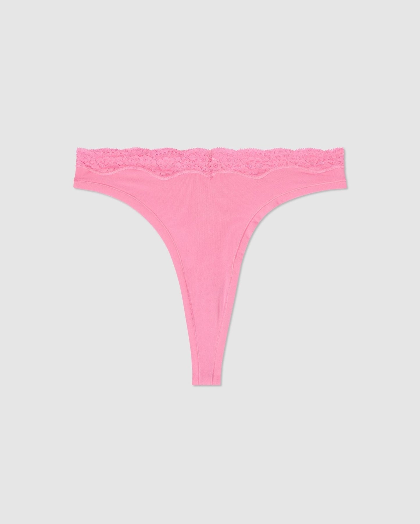 An microfibre high cut panty in pink with lace accessories.