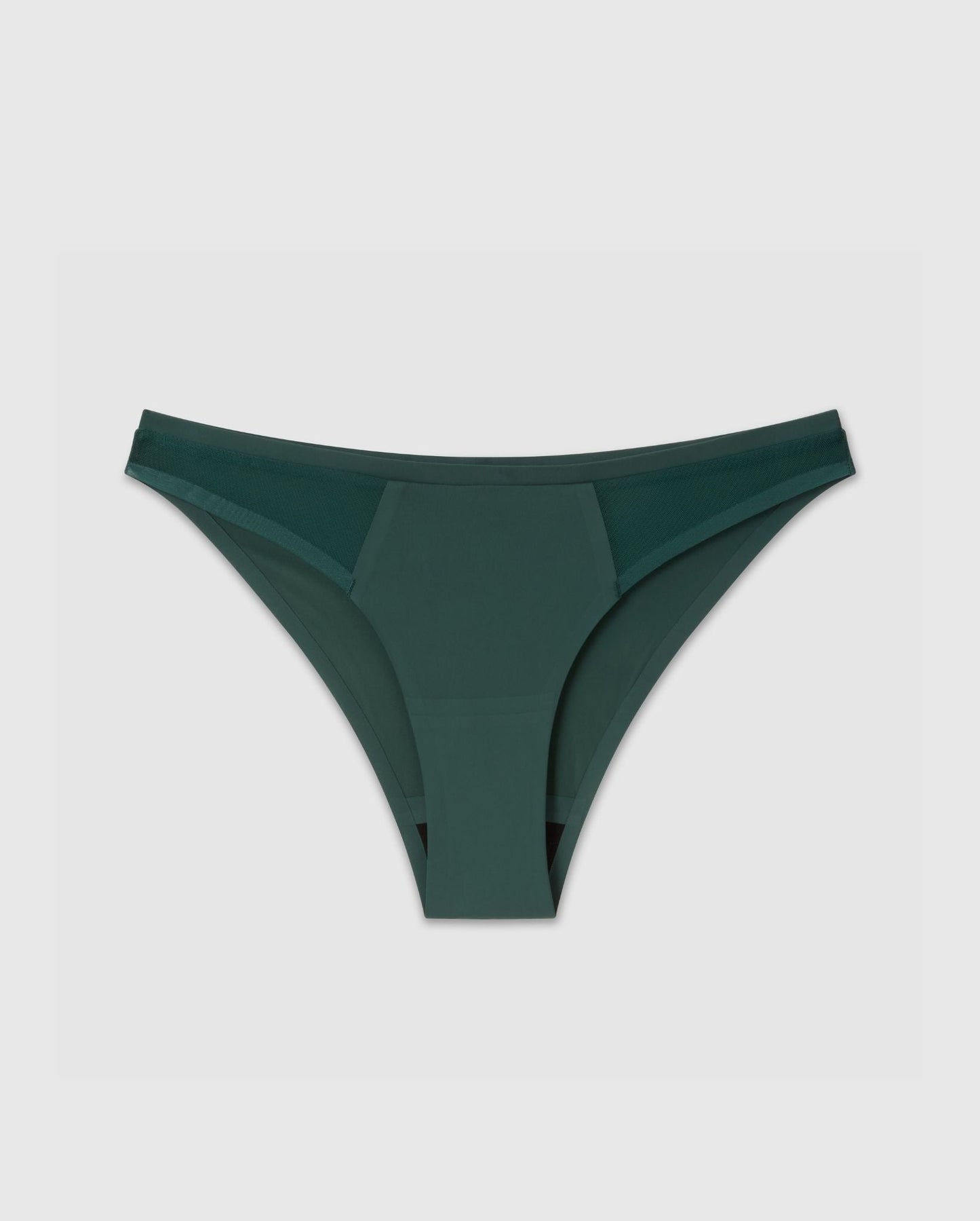 An microfibre period bikini brief in pine green.
