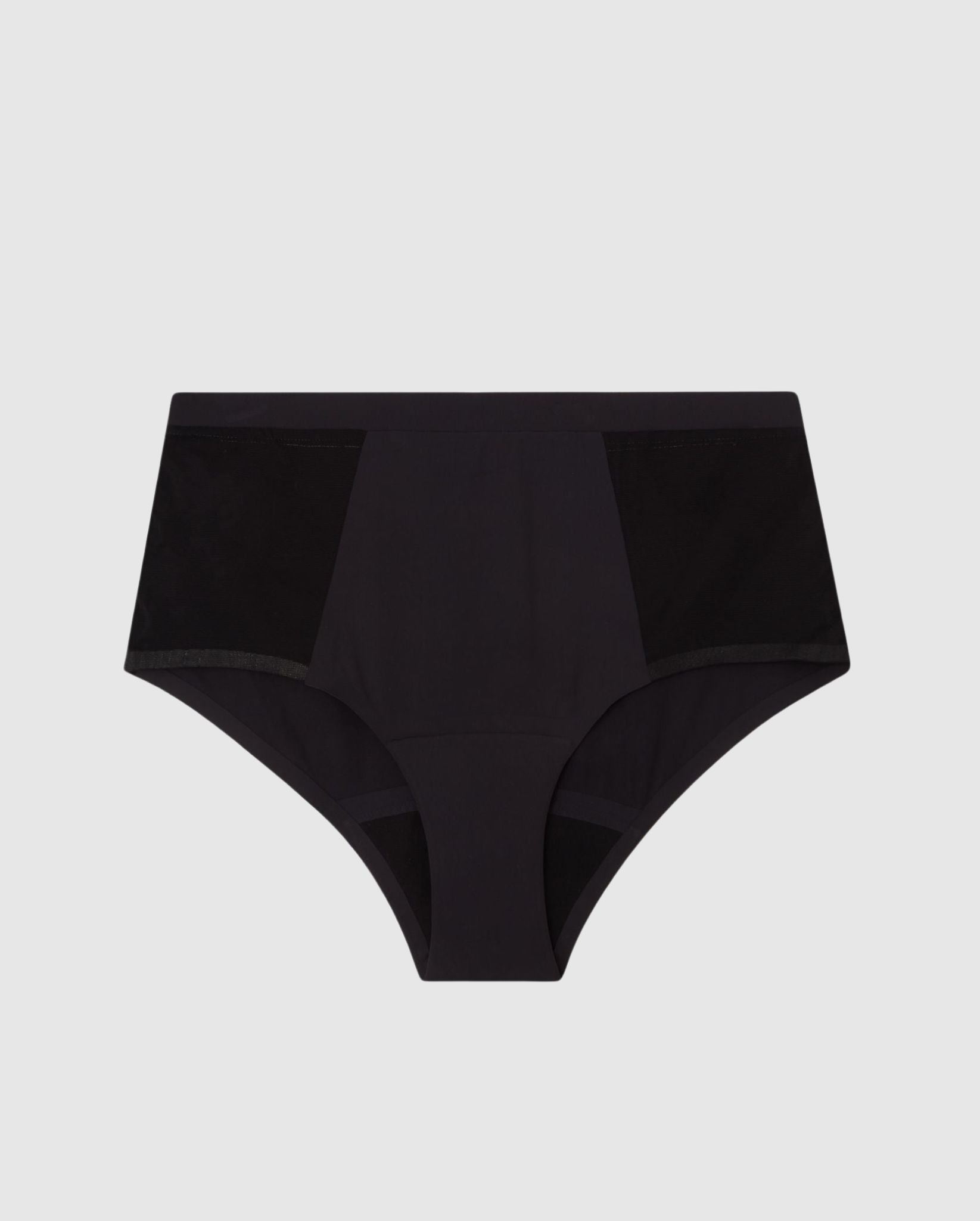 An microfiber highwaist period brief in black.