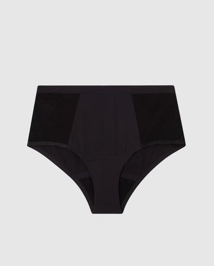 An microfiber highwaist period brief in black.