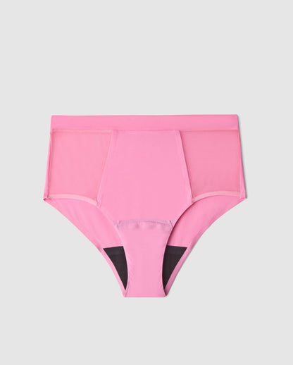 An highwaist microfiber period panty in pink.