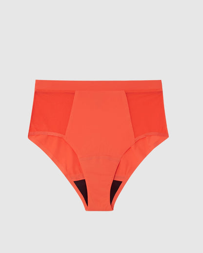 An microfibre period brief in red.