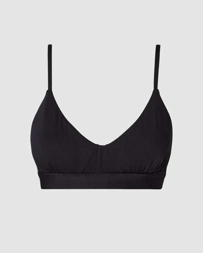 An medium cover scoop bralette with an black design.  