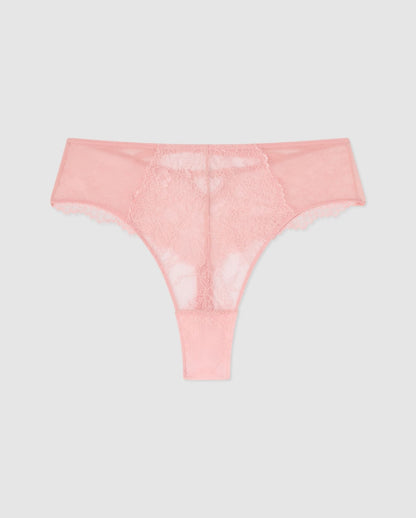 Lace Mesh Strappy Highwaist Thong Powder Pink