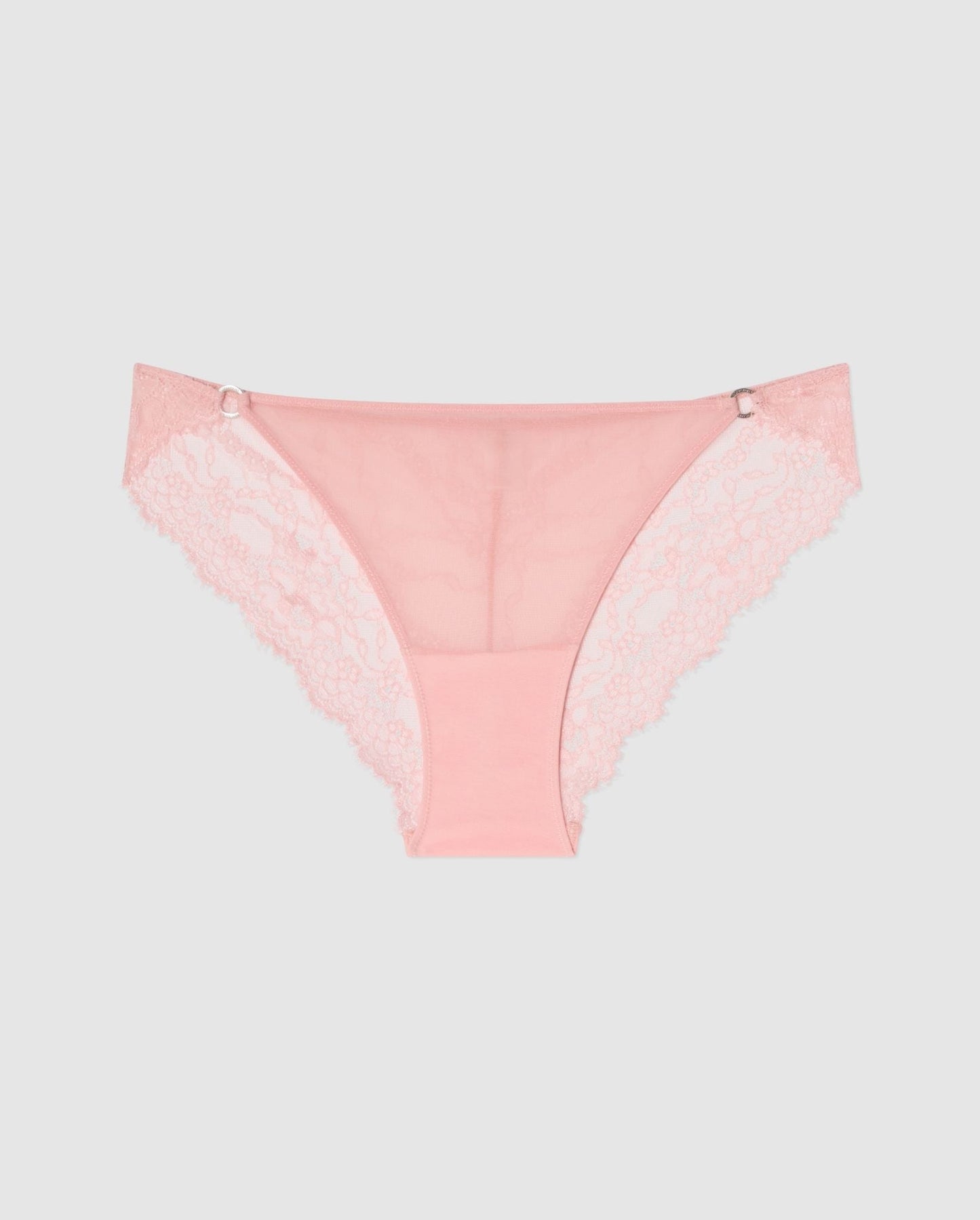 An lace and mesh tanga brief in rose pink.