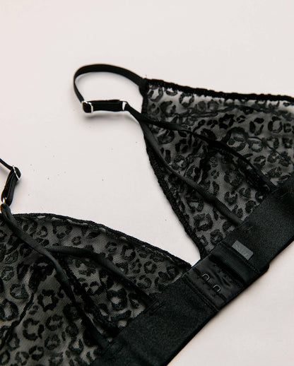 Mesh Triangle Bralette Black Leopard